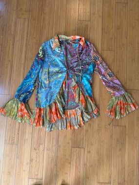 Zara Multicolor Paisley Tie-Front Blouse - Yellow, Orange, Green, Purple